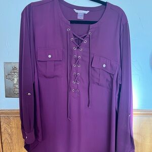 Peter Nygard Deep Purple Lace-Up Blouse